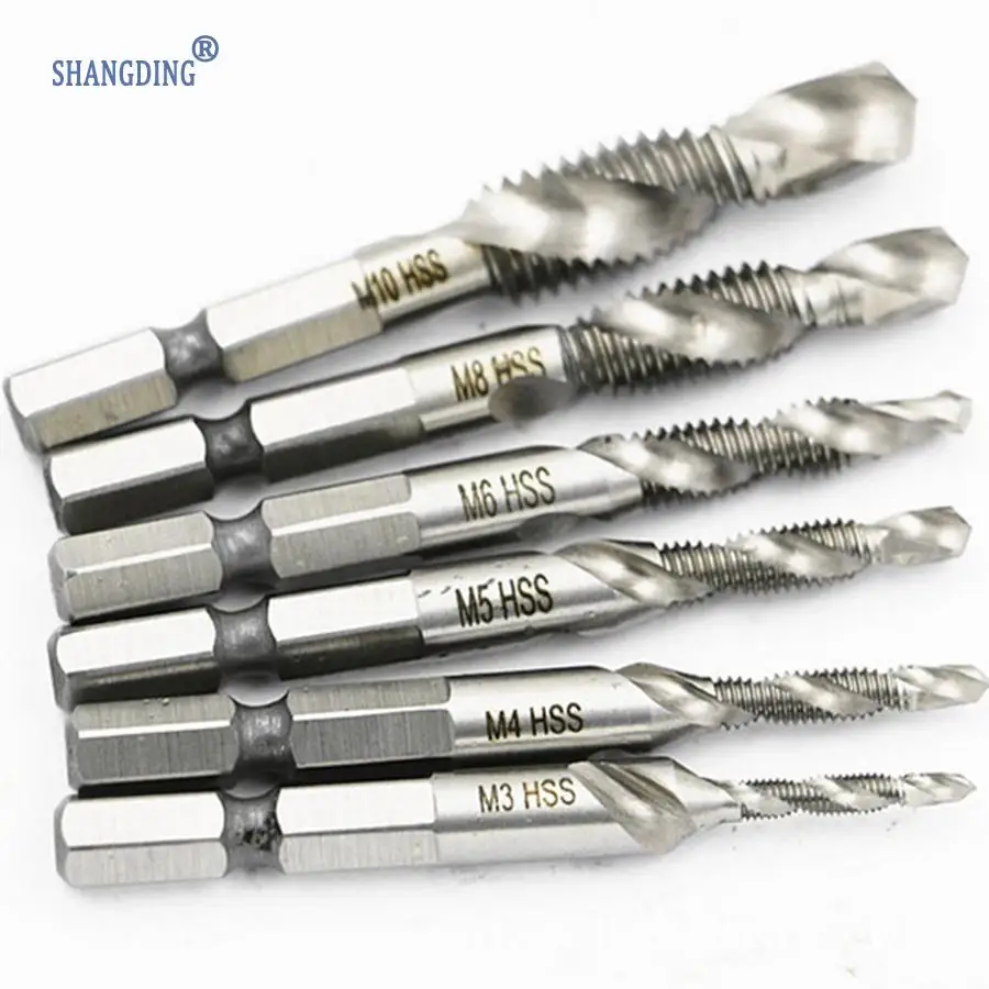 rosca m/étrica pl/ástico fino Juego de brocas de rosca combinadas 6 piezas de 1//4 pulgadas HSS M3-M10 aluminio no para metal duro tornillo hexagonal de v/ástago hexagonal herramientas para madera