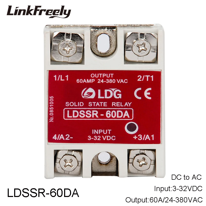 

LDSSR-60DA Solid State Relay 60A 24-280VAC Output Input: SSR DC AC 3V 3.3V 5V 12V 24V 32V Relay Switch Board SSR 60DA 25DA 10DA