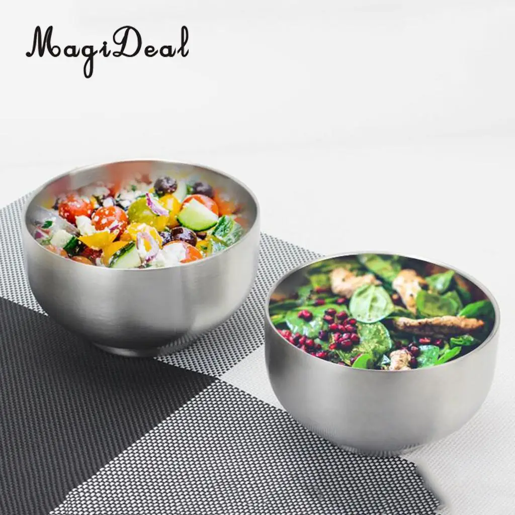 MagiDeal Stainless Steel Bowl Double Wall Insulated Kids Bowl Soup Rice Salad Bowls
