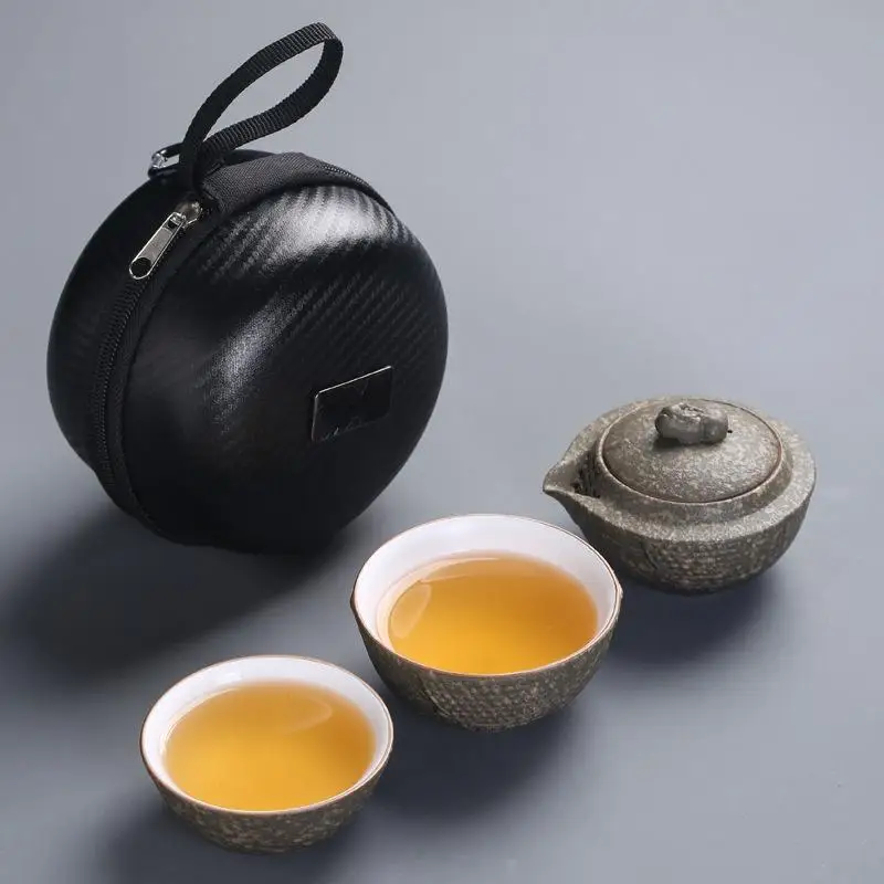 

New Black Gray One Pot Two Cups Portable Travel Chinese Cultural Home Office KungFu Tea Set Quick Travel Ceramic Tea Sets
