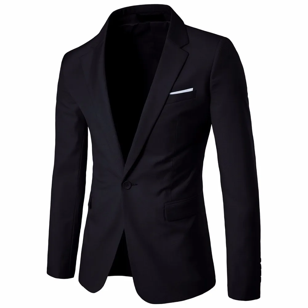 Mens Suit Blazer One Button Slim Fit Solid Color Jacket Smart Wedding