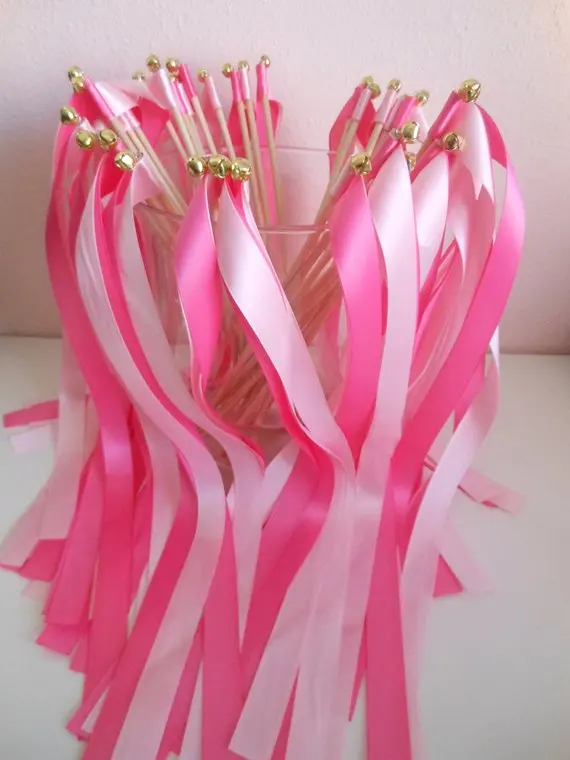 

12colors Choose Form Wedding Ribbon Wands 50pcs Three Ribbon 2.5cm width Wands with Bells Ribbon Wands/Ribbon Stick/Fairy Stick