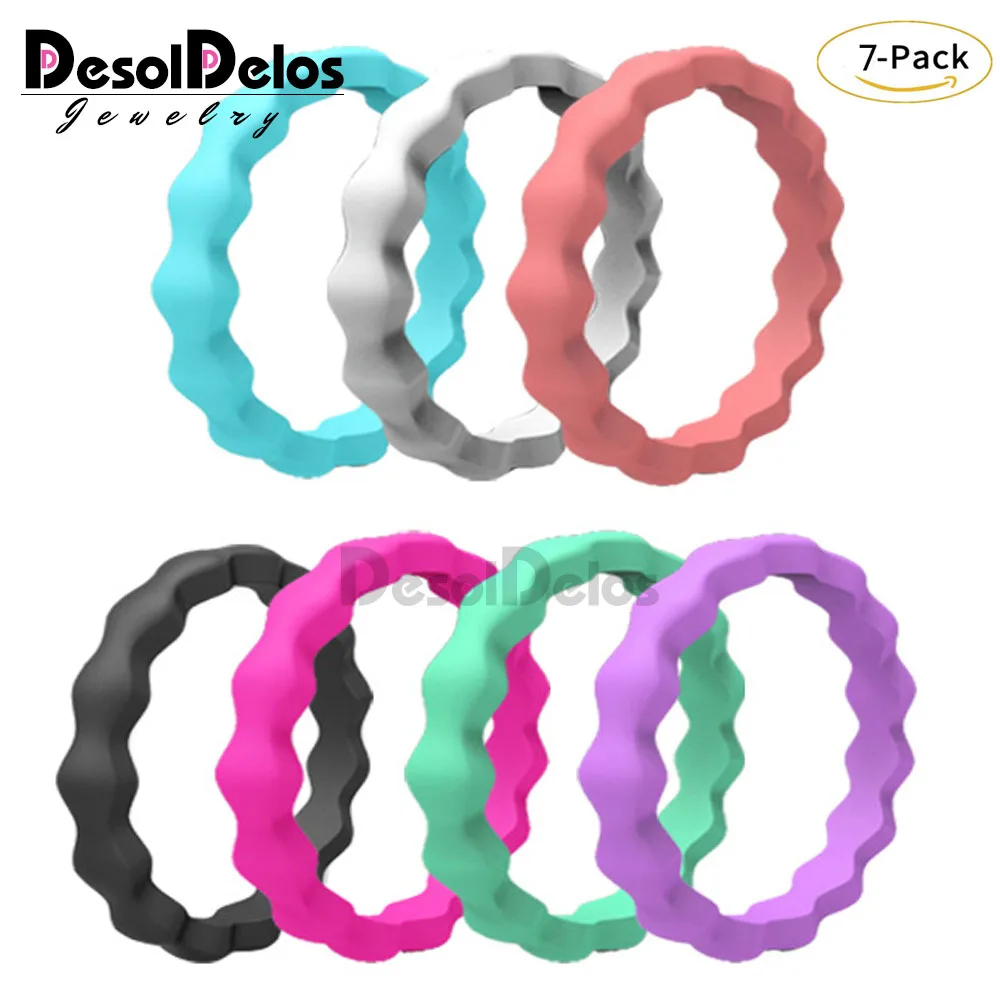 

DD 7pcs/set 14 Style Hypoallergenic Crossfit Flexible Silicone Rings FDA Food Grade Rubber Finger Rings For Women Wedding