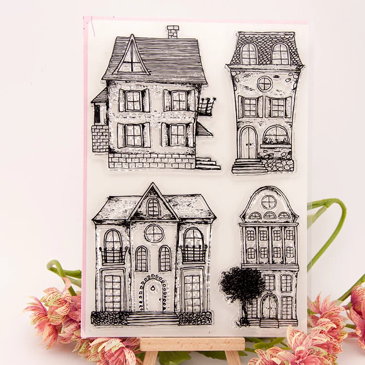 vintage village house design scrapbooking DIY silicone clear stamp set