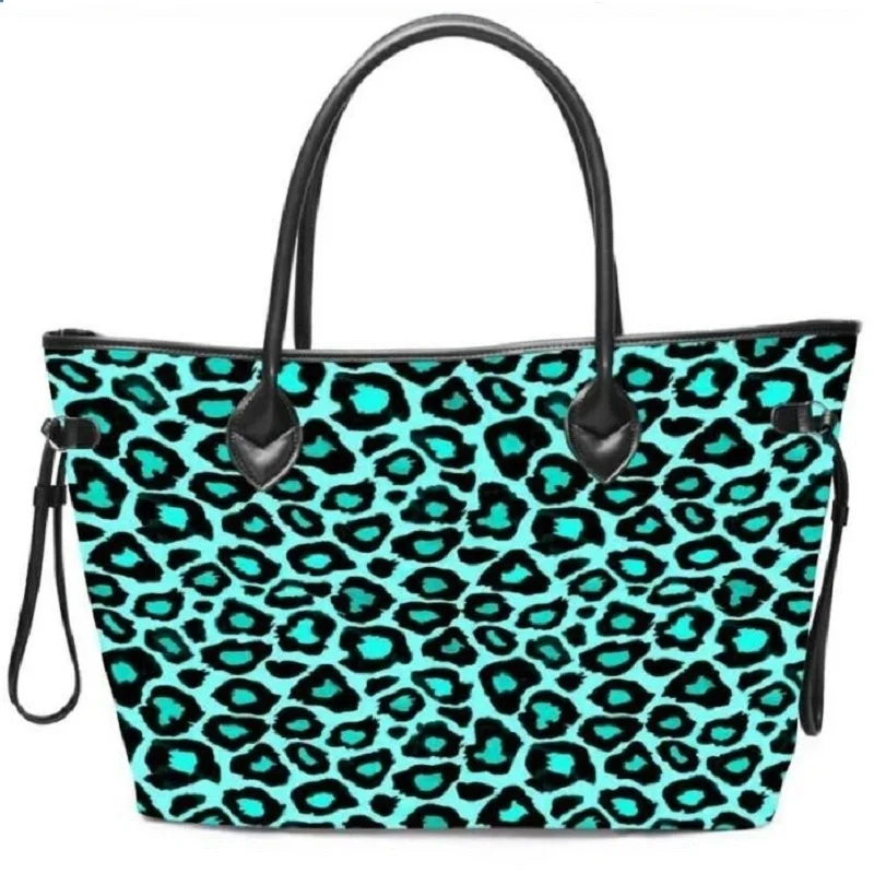 Оптом Бирюзовый Leopard для женщин холст Hangbag повседневное кошелек сумка DOM103| |