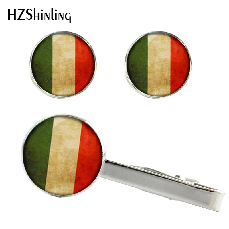 

2017 New Italian Flag Clips & Cufflinks Poland Flag Silver Tie Clip Flags Cufflink Handcraft Glass Photo Cuffs Gifts Men CT-0068