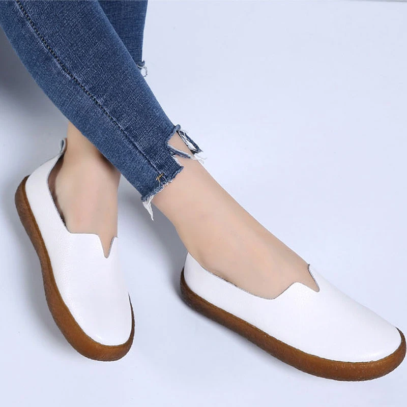 Zapatos planos de talla grande para mujer mocasines de piel auténtica-Beige Zapatos planos de talla grande para mujer mocasines de piel auténtica-Beige
