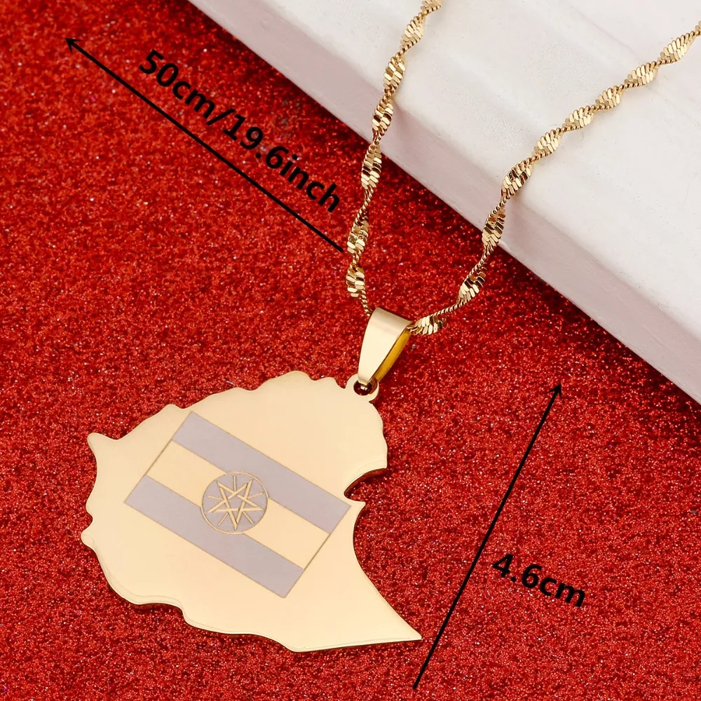 Ethiopian Flag Ethiopia Map Pendant Necklace For Women Men Gold Color  Jewelry African Map Chain