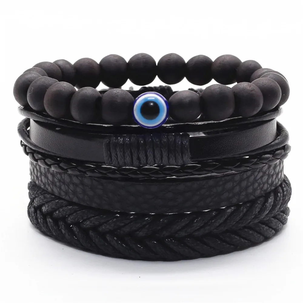 Новинка 4 шт./компл. черный коричневый кожаный сплав с надписью Eye Peace Charm Wood Stone Beads