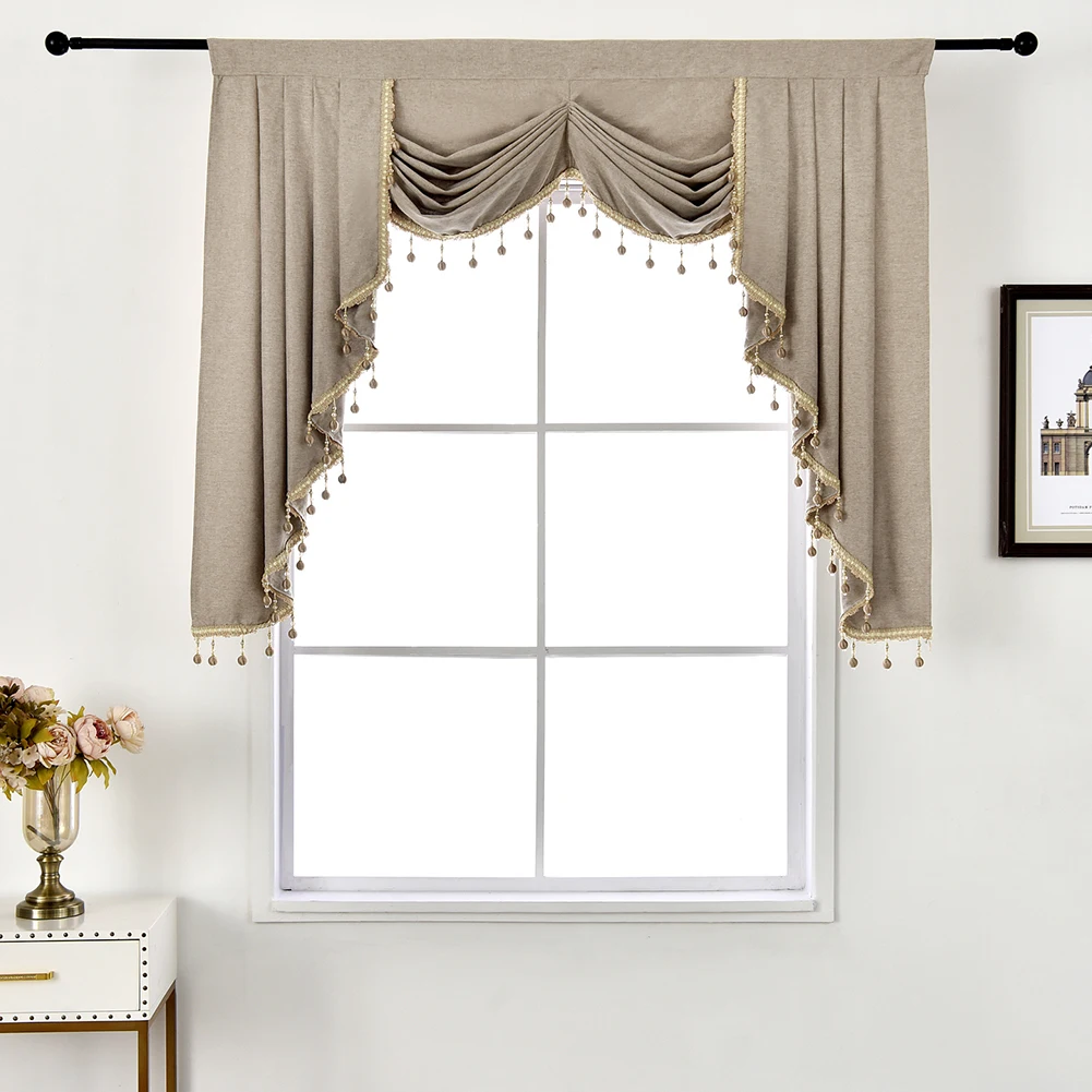 NAPEARL 1 Piece European Style Beads Valance Rustic Decorative Short Curtain Living Room Windows Thread Modern Drapes All Match