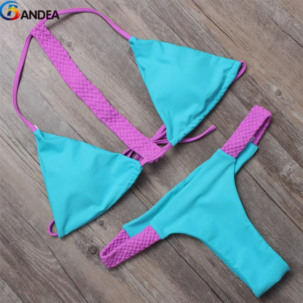 

BANDEA patchwork bikini sexy swimsuit brazilian bikini brand halter bikini thong panties crochet swimming suit for women HA906