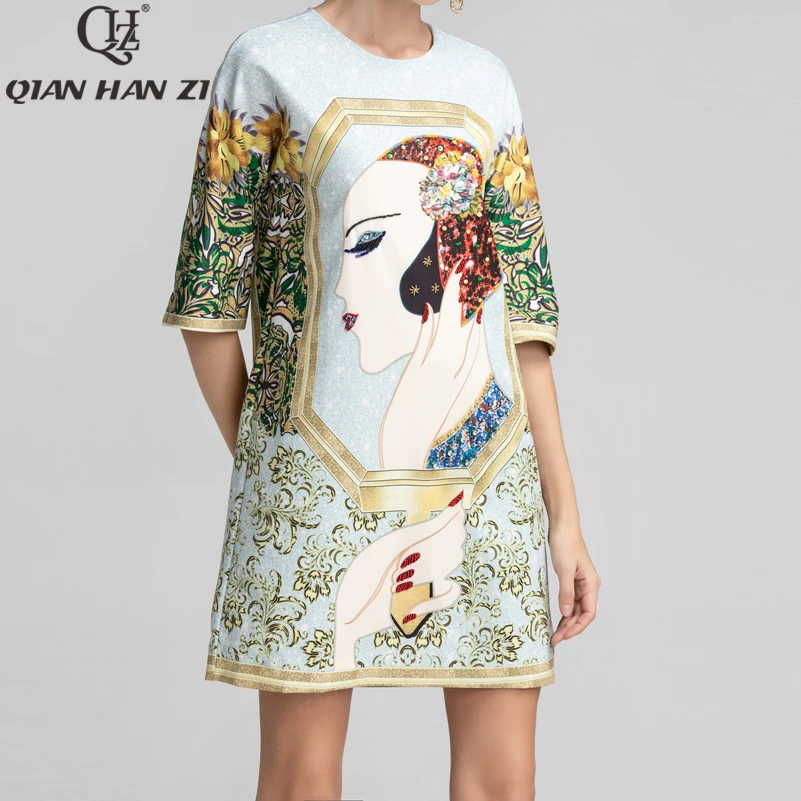 Qian Han Zi Новое дизайнерское модное летнее платье для женщин с коротким рукавом
