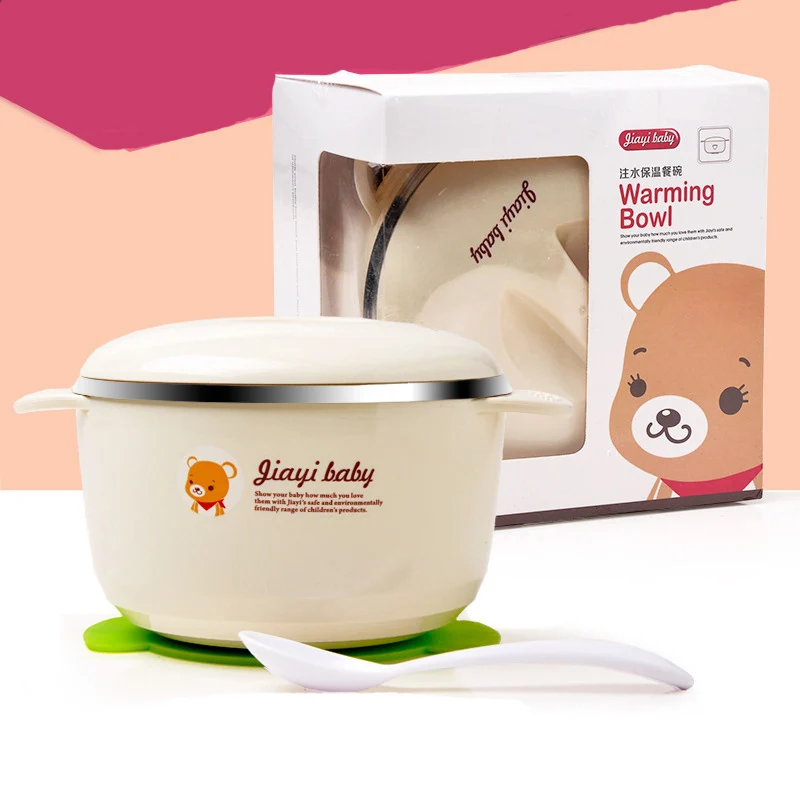 

Baby Bowl Kids Plate Stainless Steel Kids Tableware Spoon Suction Cup Bowl For Baby Cartoon Bear Feeding Feeding Bowl Keep Warm