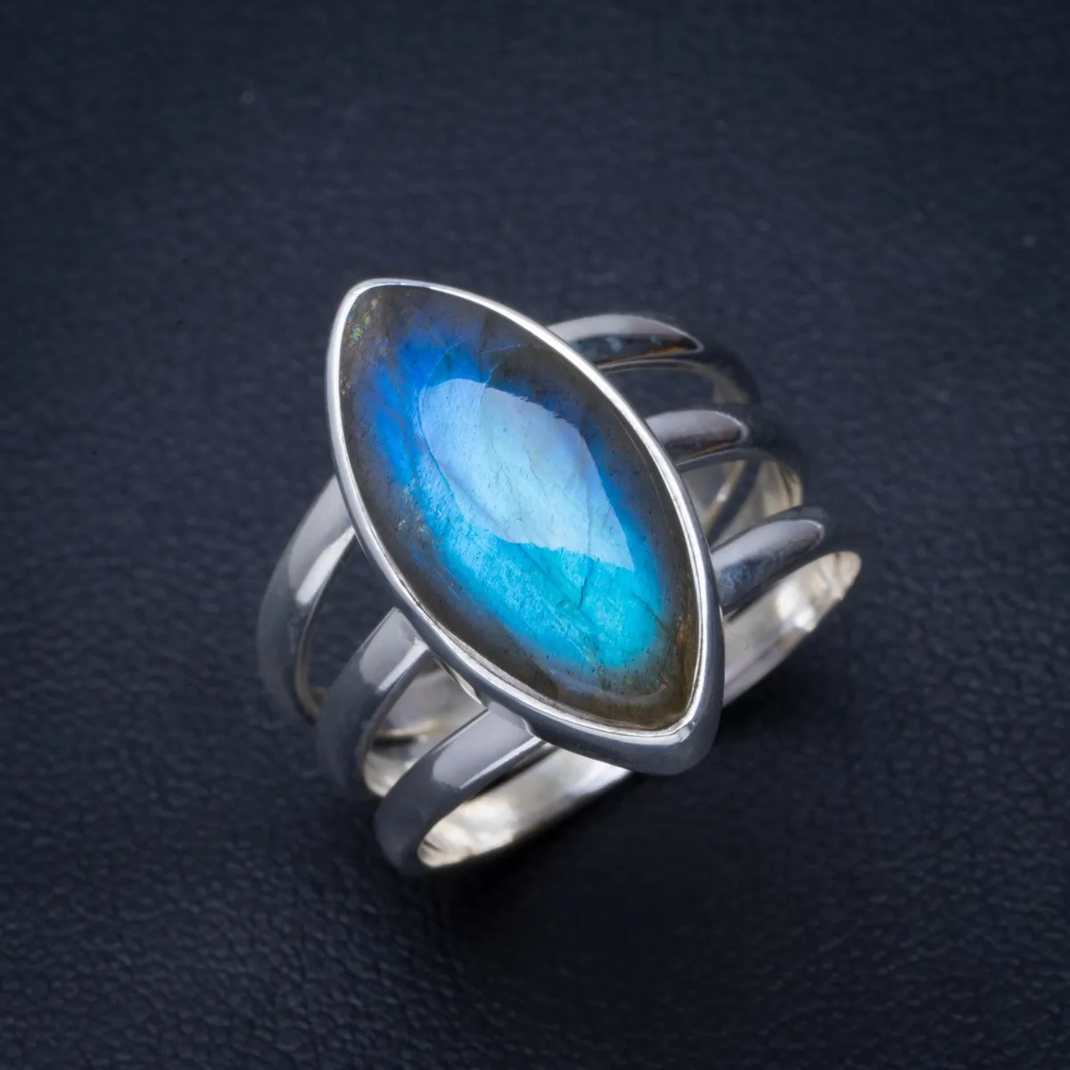 

Natural Blue Fire Labradorite Handmade Unique 925 Sterling Silver Ring 7 B1415