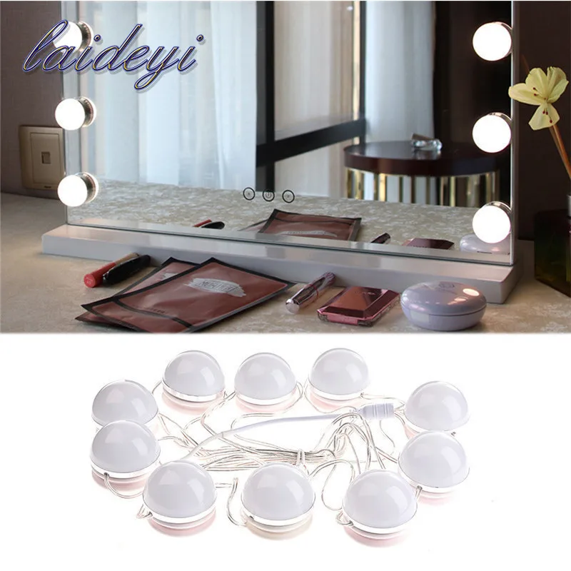 

LAIDEYI 10pcs Makeup Mirror Light Buld Vanity LED Light Bulbs Kit for Dressing Table with Dimmer and power supply