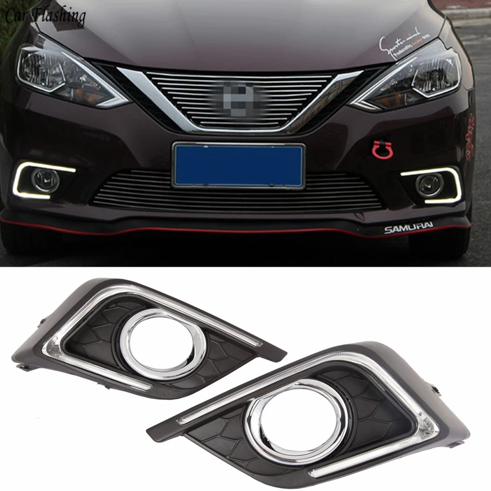 

Car Flashing 2pcs LED driving DRL with Daytime Running Lights Daylight Fog Head Lamp For Nissan Sentra Sylphy 2016 2017