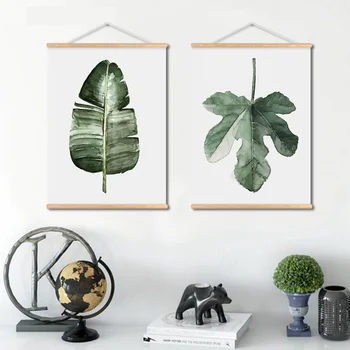 

Tropical Dark Green Leaf Nordic Watercolor Print Poster Canvas Art Wall Pictures Paintings with Wooden Hanger Home Decor Framed