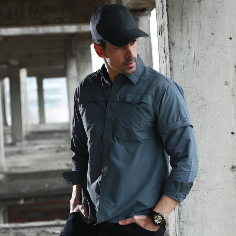 Men Fishing Shirt Convertible Sleeve 