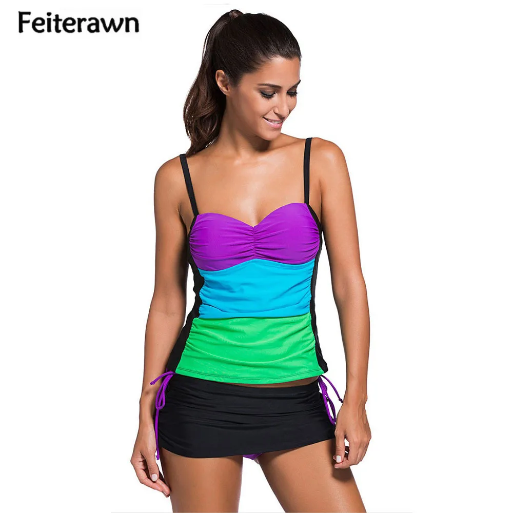 Feiterawn Summer Adjustable Shoulder Straps Tankini With Skirt Two