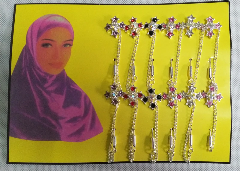 Cross Hijab Pins Muslim Brooches Wholesale 12pcs Flower Crystal Muslim 