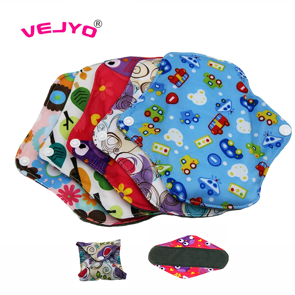 

VEJYO 1PC Regular Flow Reusable Menstrual Pads Waterproof 10" by 7" Womens Soft Bamboo Charcoal Organic Sanitary Pad Napkins