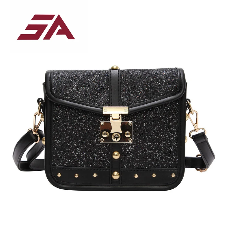 

SA Paillette Rivet Lock Women Messenger Bags Vintage Shoulder Leather Handbags For Famous Luxury Brand Designer Bolsa Feminina