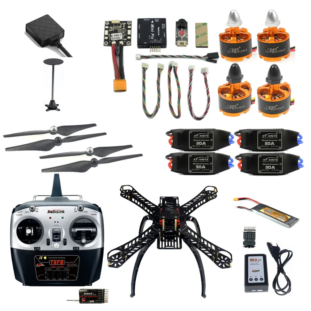 JMT 2,4G 8CH 360 маленький радиоуправляемый самолет разобранный DIY Квадрокоптер FPV обновляемый с радиолинком Mini PIX M8N gps модуль удержания высоты - Цвет: Черный