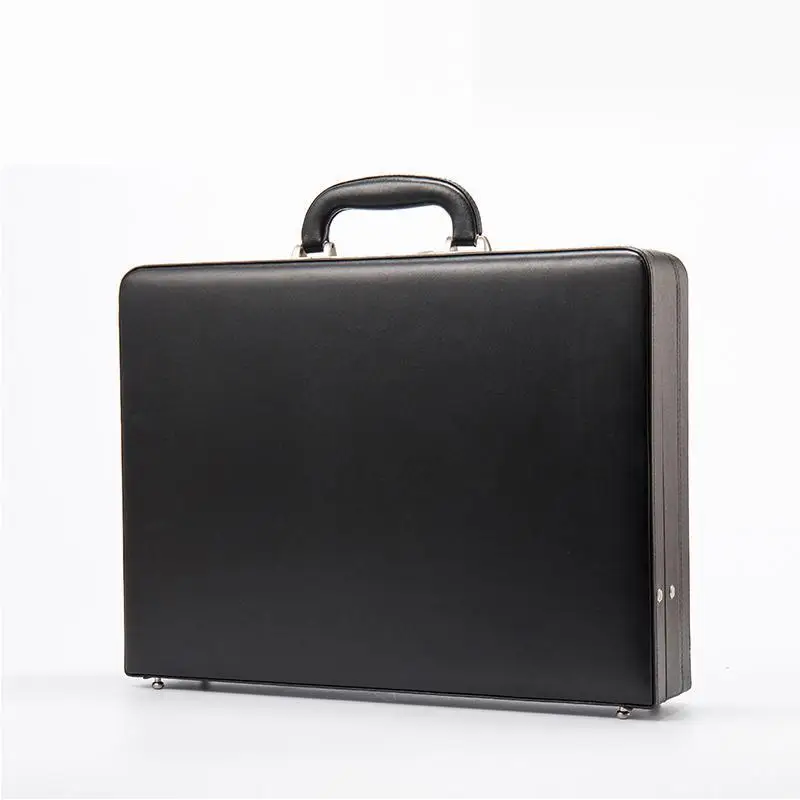 

Mens Regenerated Cowhide Briefcase Business Laptop Case Code Lock Cash Box Multifunctional Toolbox Black with S/M/L/XL Sizes