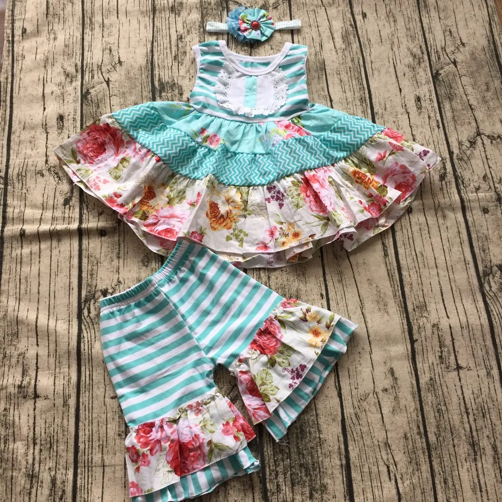 

girl summer clothes baby kids boutique sets sleeveless dress with matching ruffled shorts and headband girl floral dress sets