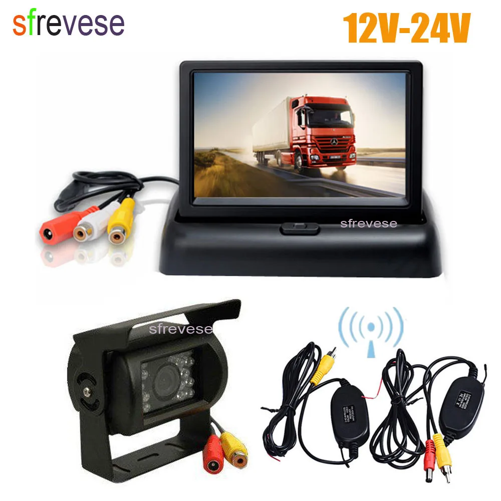 

4.3" LCD Foldable Monitor Car Rear View Kit + Wireless 18 LED IR Night Vision Car Reversing Backup Camera System 12V-24V