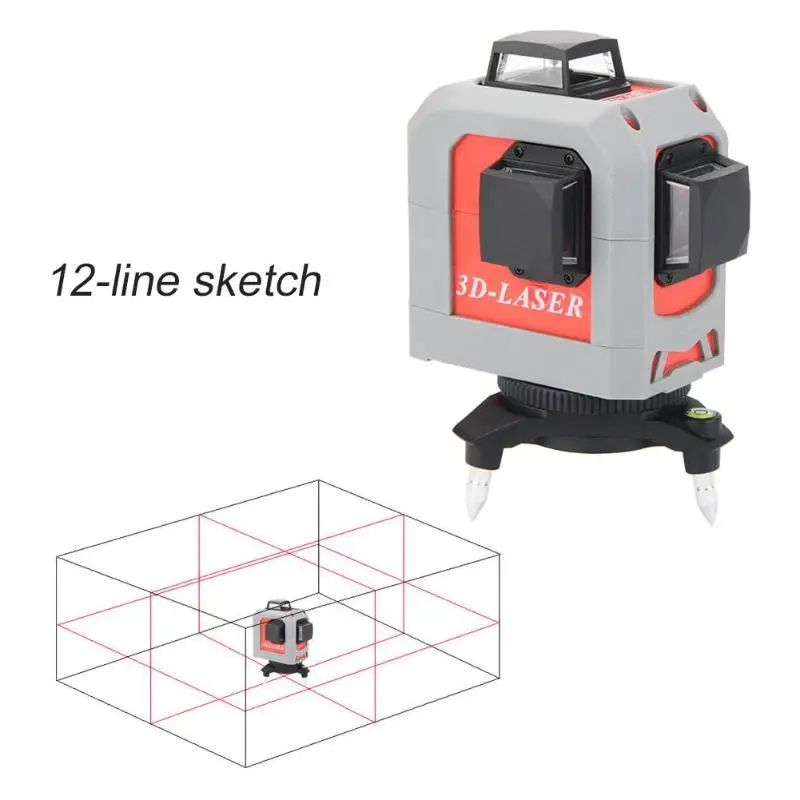 12 Lines 3D Laser Levels Self-Leveling 360 Degree Horizontal Cross-Line Laser Red Beam Line Measuring Instrument