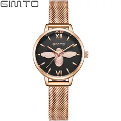 Роскошные женские часы Стильные минимализм классические водонепроницаемые GIMTO брендовые Роскошные повседневные женские часы модные