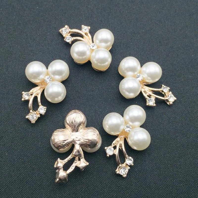 

50Pcs Pearl Flower Rhinestone Buttons Flatback Wedding Embellishment Buckles For DIY Hair Accessies