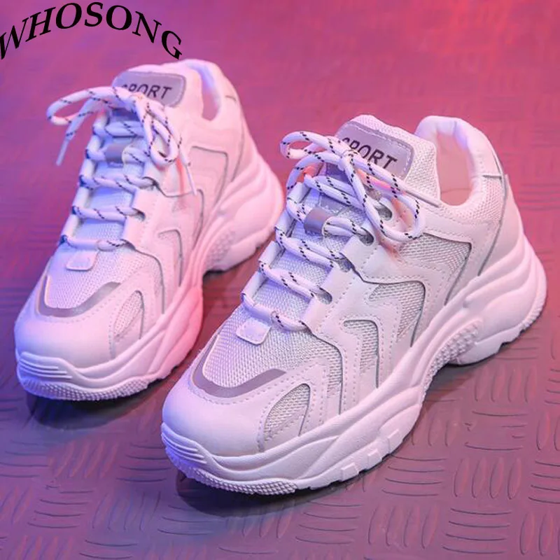 

Women Shoes 2019 New White Lace-Up Chunky Sneakers For Women Vulcanize Shoes Casual Fashion Dad Shoes Platform Sneakers M328