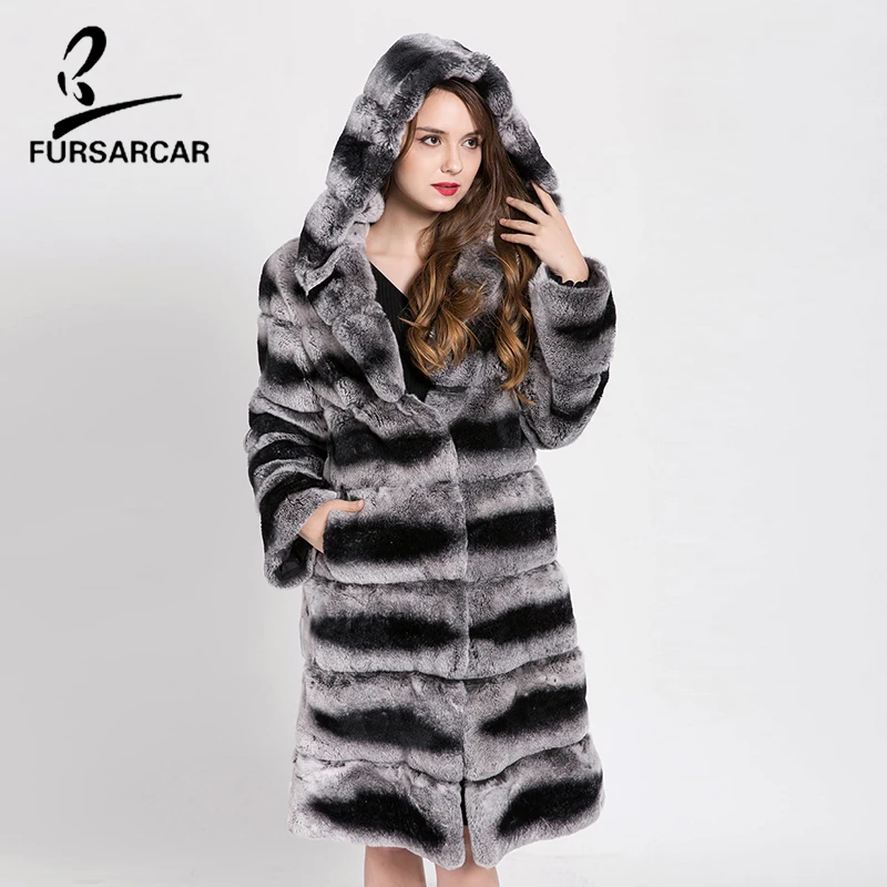 Capuchon Lapin Style Long As De Cuir D'hiver Naturel Véritable Fursarcar Femmes Luxe En Show Rex Fourrure Avec Veste Manteau Réel Cfnqw