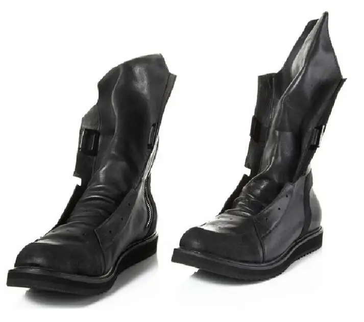 black flat boots mid calf