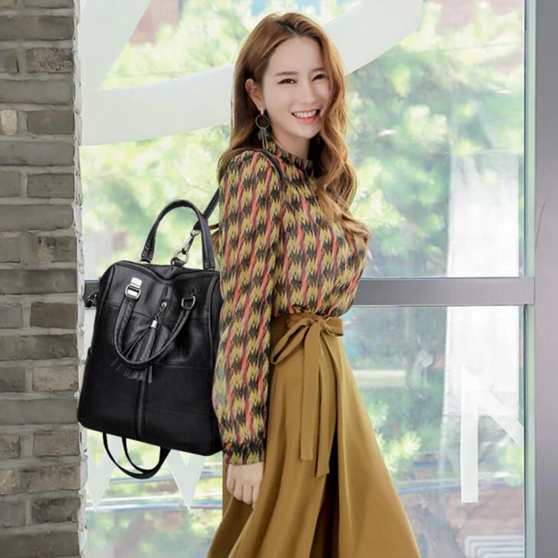 Nueva Mochila multifunción para mujer, bolso de hombro con borlas de cuero, bolso escolar femenino de gran capacidad, bolso de viaje para niñas, Mochila L8-125 Nueva Mochila multifunción para mujer, bolso de hombro con borlas de cuero, bolso escolar femenino de gran capacidad, bolso de viaje para niñas, Mochila L8-125