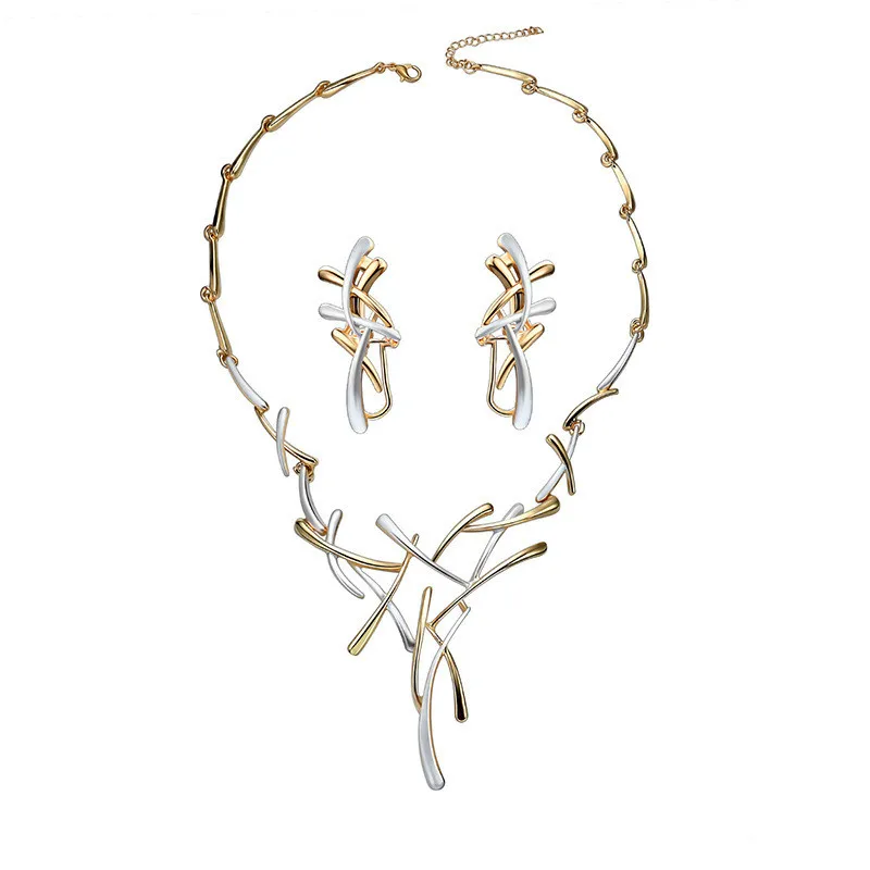 

New Fashion Arrival Hot Trend Ladies Jewelry Two-color Cross Personality Sparkling Necklace Two-piece