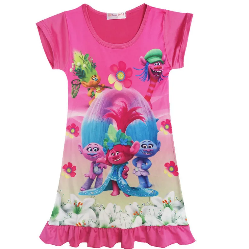 Летние Детские платья для девочек, платье для девочек «Моана ваиана Мауи», платье «тролли», детская одежда принцессы - Цвет: rose C