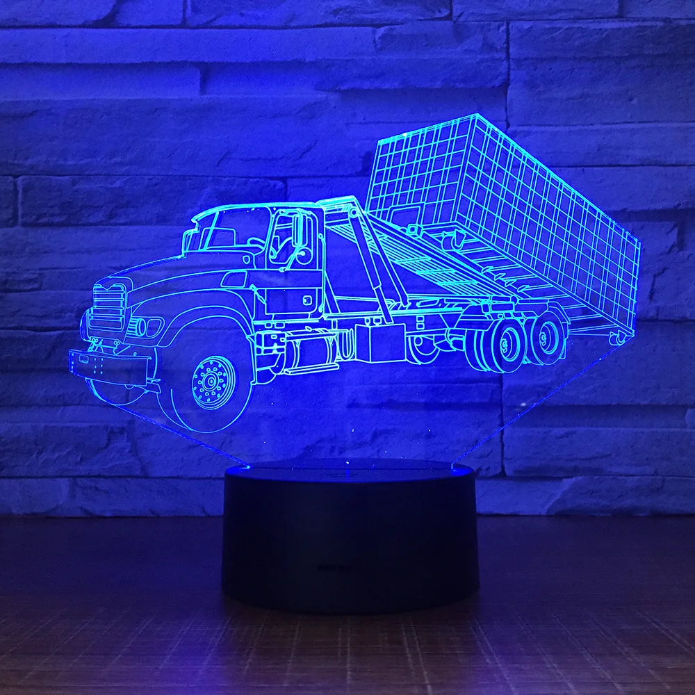 Контейнерный Прицеп Грузовика 3D стерео лампы Спальня Led атмосфера творческий тумбочка светильники Usb Ночник детский подарок