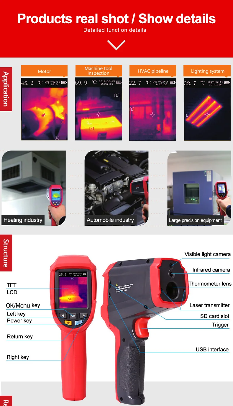 UNI-T UTi89 тепловизионная камера Инфракрасный термометр Imager-30C до 450C градусов 4800 пикселей Высокое разрешение цветной экран