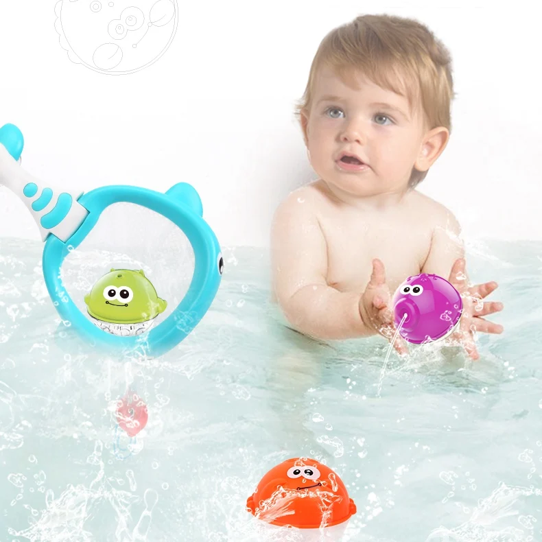

Beiens Baby Bath Toys 3 kinds of Fishing Toys with Net Fishing Colorful Soft Floating Rubber Sound Animals Bathing with WaterToy