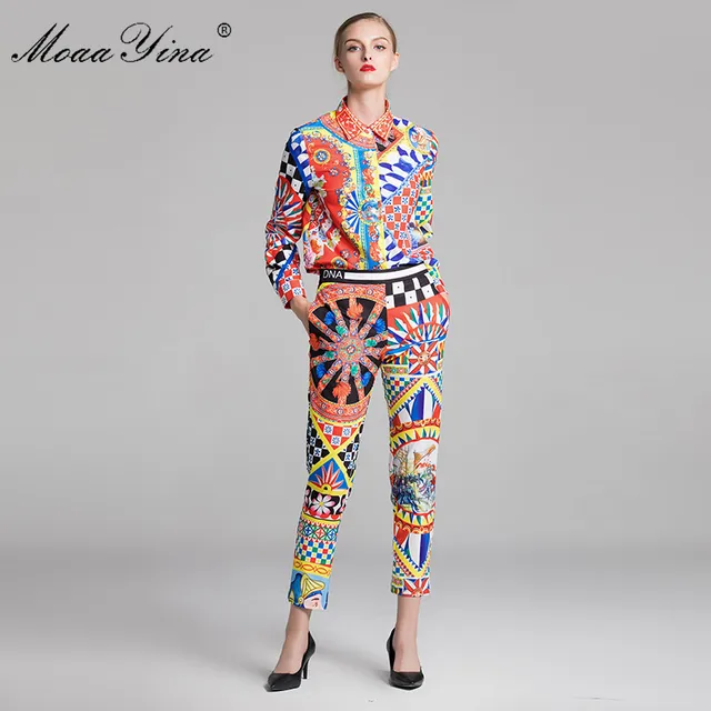 Best Price MoaaYina Fashion Designer Set Spring Women Long sleeve Vintage Plaid Floral Print Elegant Shirt+3/4 Pencil pants Two-piece suit Best Price MoaaYina Fashion Designer Set Spring Women Long sleeve Vintage Plaid Floral Print Elegant Shirt+3/4 Pencil pants Two-piece suit