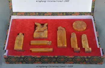 

ChinA Shoushan Stone pure Hand-Carved Dragon Phoenix Horse Seal Stamp Signet Set