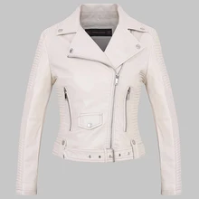 Высокое качество, женские белые зимние теплые куртки и пальто из искусственной кожи, женская верхняя одежда с меховой подкладкой, облегающая верхняя одежда на молнии, Байкерская ткань