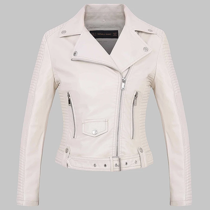 

2018 High Quality Women White Winter Warm Faux Leather Jackets and Coats Lady Fur Lining Slim Fit Zippers Outerwear Biker cloth