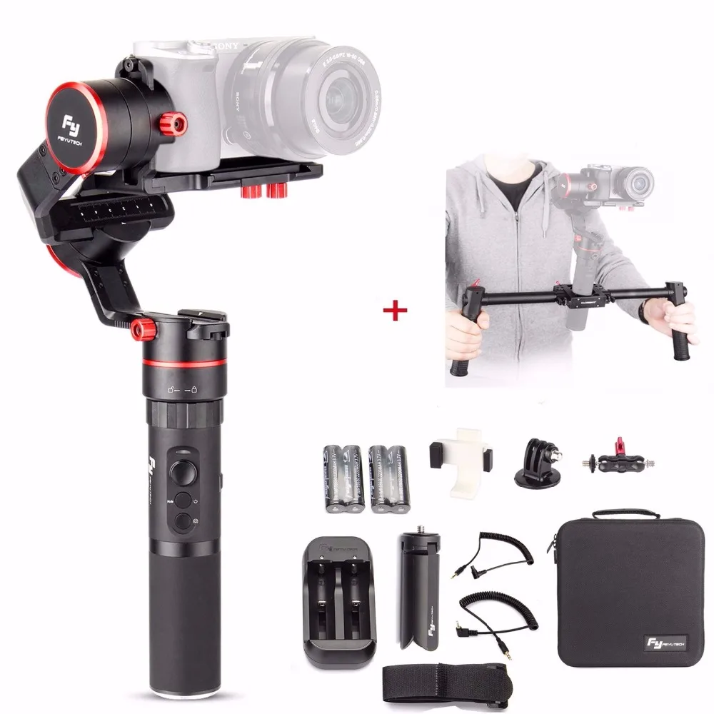 Kopen Feiyu a1000 Met Dual Handvat Grip 3 Axis Gimbal Stabilisatoren Voor Sony a6500 a6300 iPhone GoPro