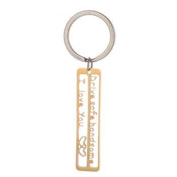 

2pcs/lot Hollow out car presents key chain lettering Drive safe handsome I love you stainless steel keychain best gift