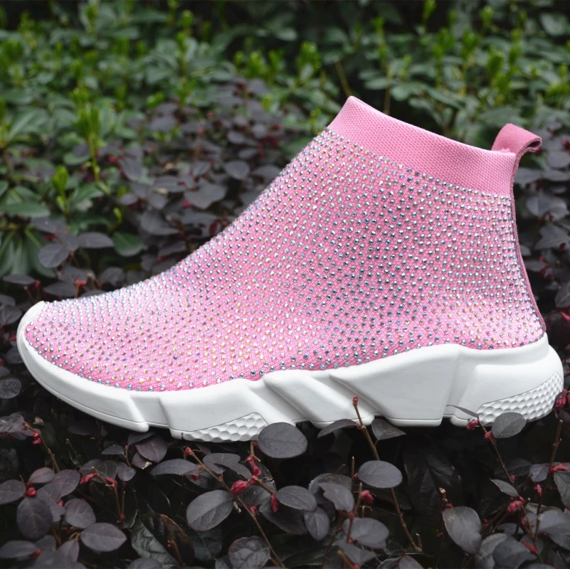 

Myfitgo Rhinestone Platform Sneakers Women Knitted Vulcanized Shoes Woman Running Breathable Shoes Blingbling Women Sneakers