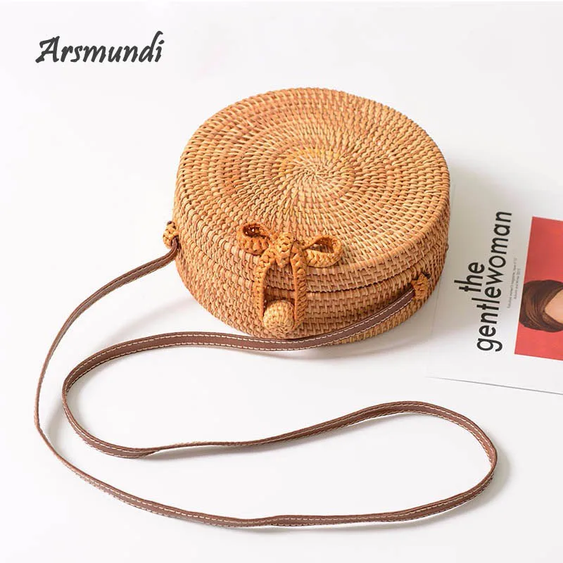 

2018 Round Straw Bags Women Handmade Rattan Woven Round Handbag Retro Travel Bags Satchel Wind Bohemia Shoulder Bag